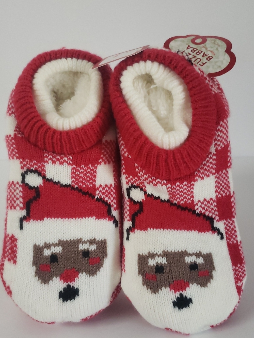 Fuzzy Babba NWT Black Santa Face Holiday Slipper Socks, 4-10